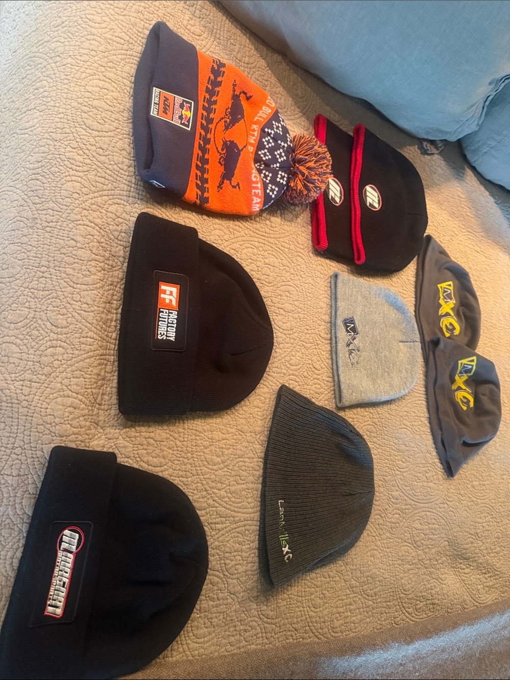 9 Mixed Beanie Toboggan Lot - Assorted Colors and Race Logos - KTM